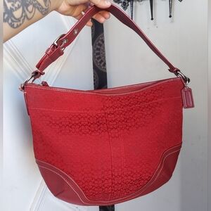 Coach Y2K Red Signature Canvas Leather Hobo D1072-Z15326❤️🥀